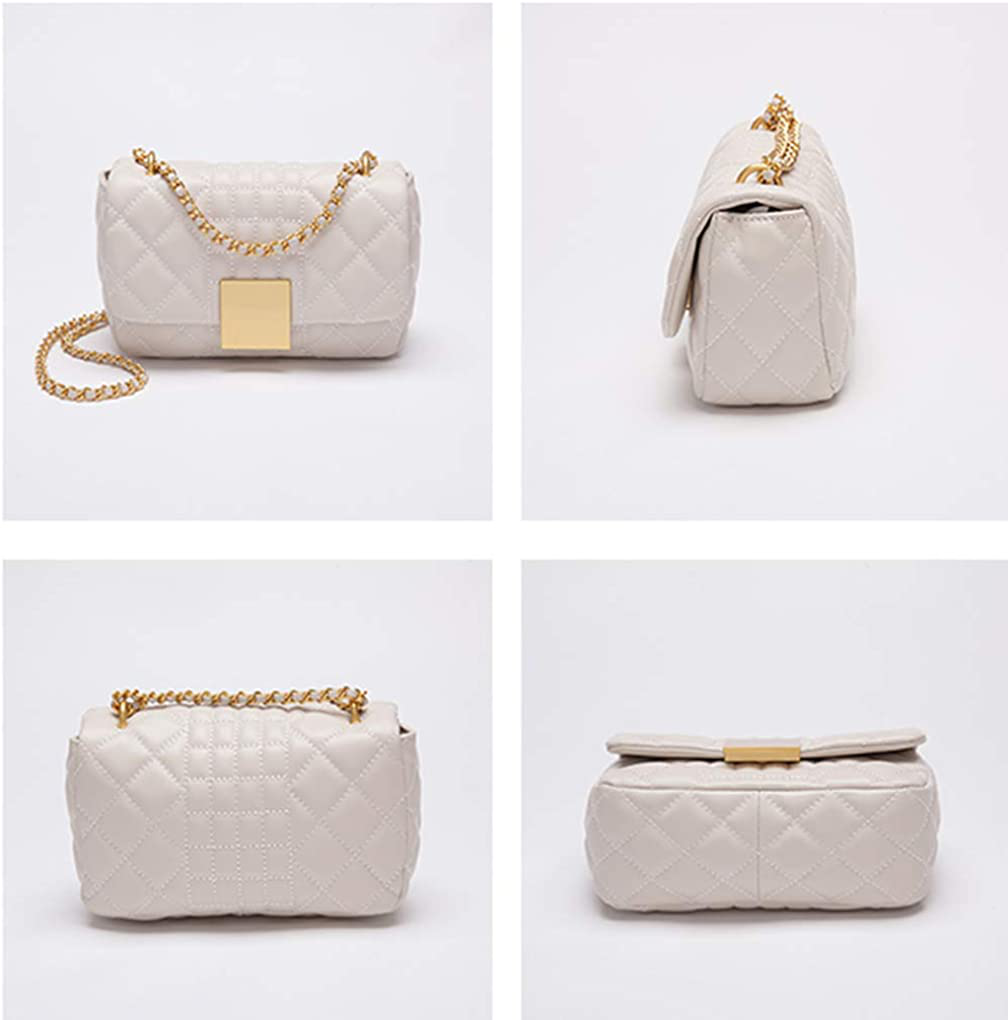 Women's Quilted Genuine Leather Quilted Chain Purse Shoulder Bag Small Crossbody Bag Purse