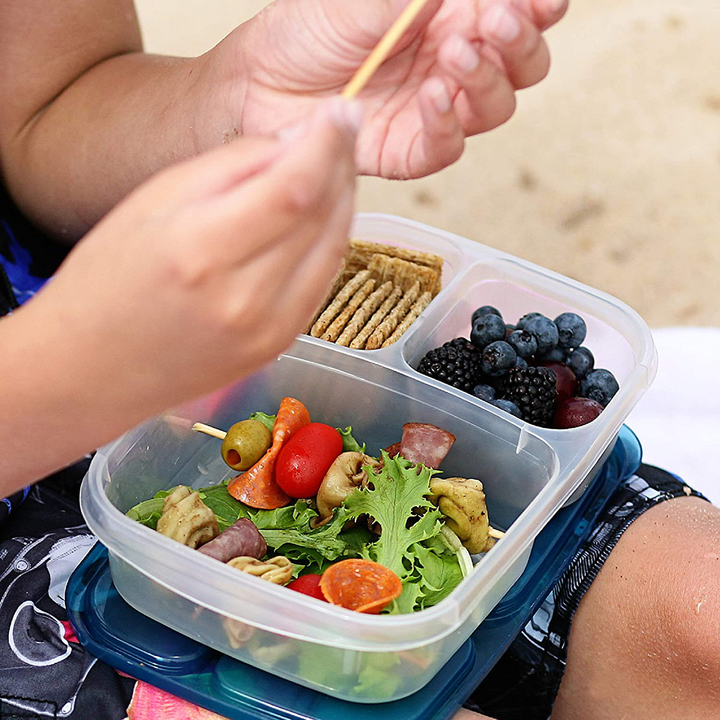 EasyLunchboxes - Bento Lunch Boxes - Reusable 3-Compartment Food Containers for School, Work, and Travel, Set of 4, Classic