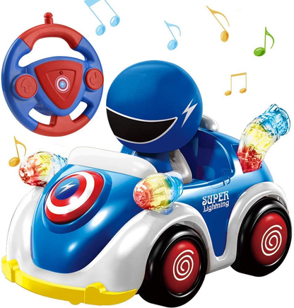RC Toys Remote Control Car for 1 2 3 4 5 6 Year Old Baby Toddlers Children STEM RC Cartoon Race Car Toys for Kids with Music and Lights RC Car Christmas Birthday Gifts Boys Girls