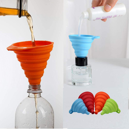 KongNai Silicone Collapsible Funnel Set of 4, Small and Large, Kitchen Gadgets Foldable Funnel for Water Bottle Liquid Transfer Food Grade