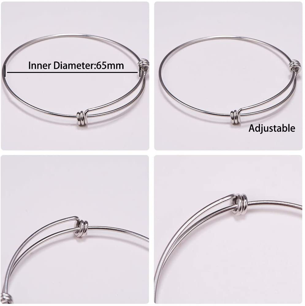 DIY 6PCS Expandable Wire Charm Bracelet Jewelry Making Starter Kit Include 2.6inch Blank Adjustable Bangle