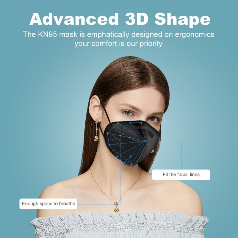 KN95 Face Masks Black, 5-ply Cup Dust Mask, Individually Wrapped
