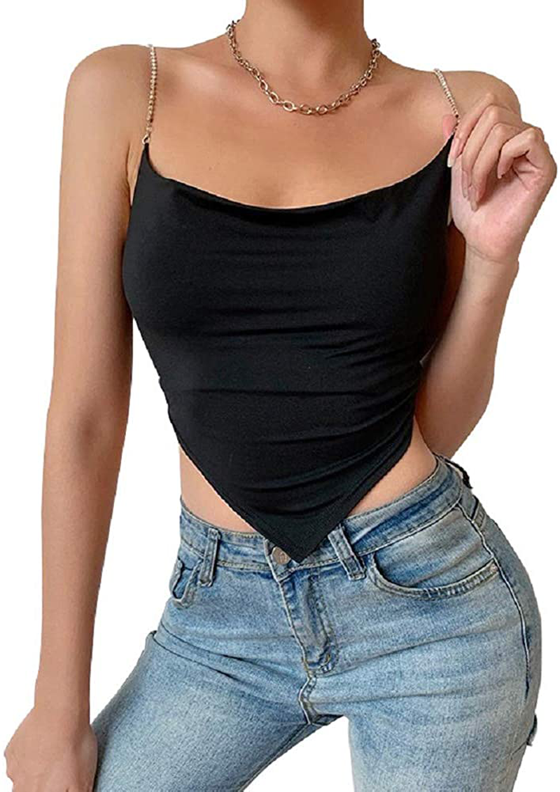 Women Y2K Cropped Tank Tops Sexy V Neck Spaghetti Strap Crop Top Lace Cami Shirt Sleeveless Patchwork Camisole