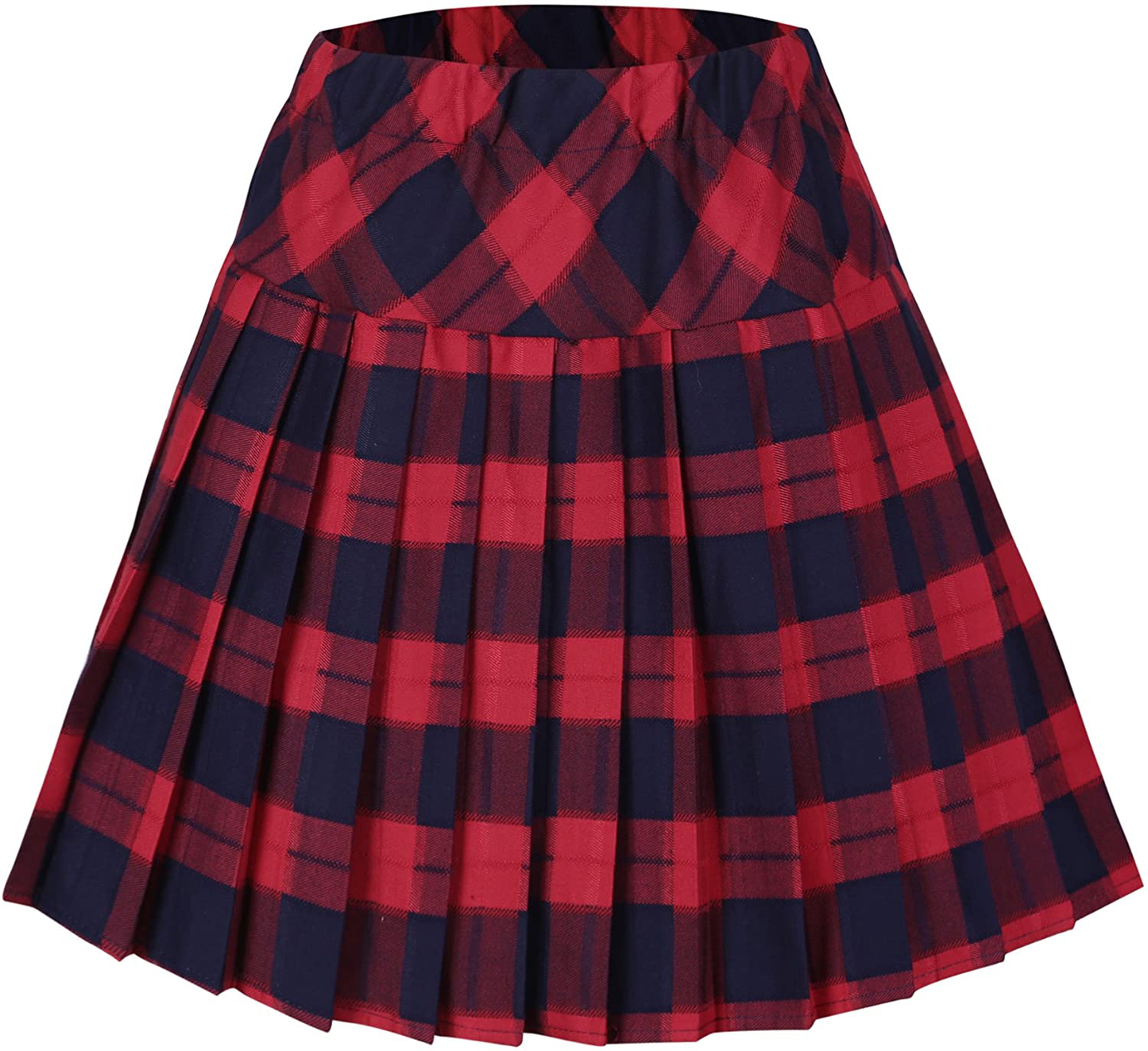 Women's Elastic Waist Plaid Pleated Skirt Tartan Skater School Uniform Mini Skirts