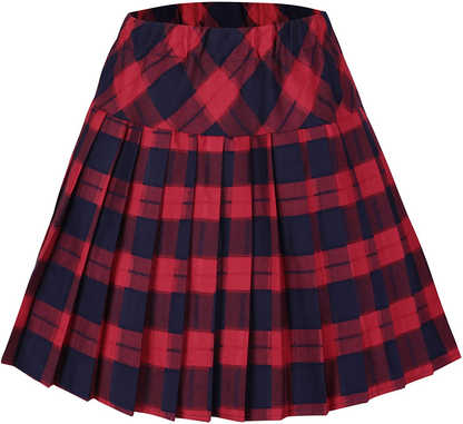 Women's Elastic Waist Plaid Pleated Skirt Tartan Skater School Uniform Mini Skirts