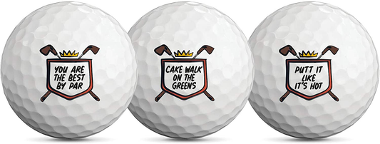 Happy Birthday Novelty Golf Ball 3 Pack - Golf Gifts for Men & Women - Party Decorations - Boss & Coworkers - Mom & Dad - Universal for All Birthdays - 40th - 50th - 60th - 70th - Includes HQ Sleeve