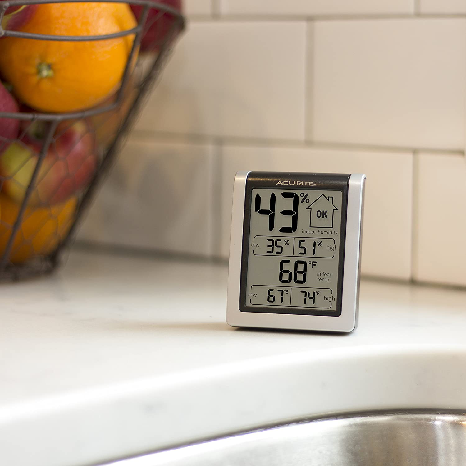 AcuRite 00613 Digital Hygrometer & Indoor Thermometer Pre-Calibrated Humidity Gauge, 3" H x 2.5" W x 1.3" D, Black