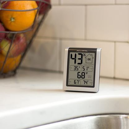 AcuRite 00613 Digital Hygrometer & Indoor Thermometer Pre-Calibrated Humidity Gauge, 3" H x 2.5" W x 1.3" D, Black
