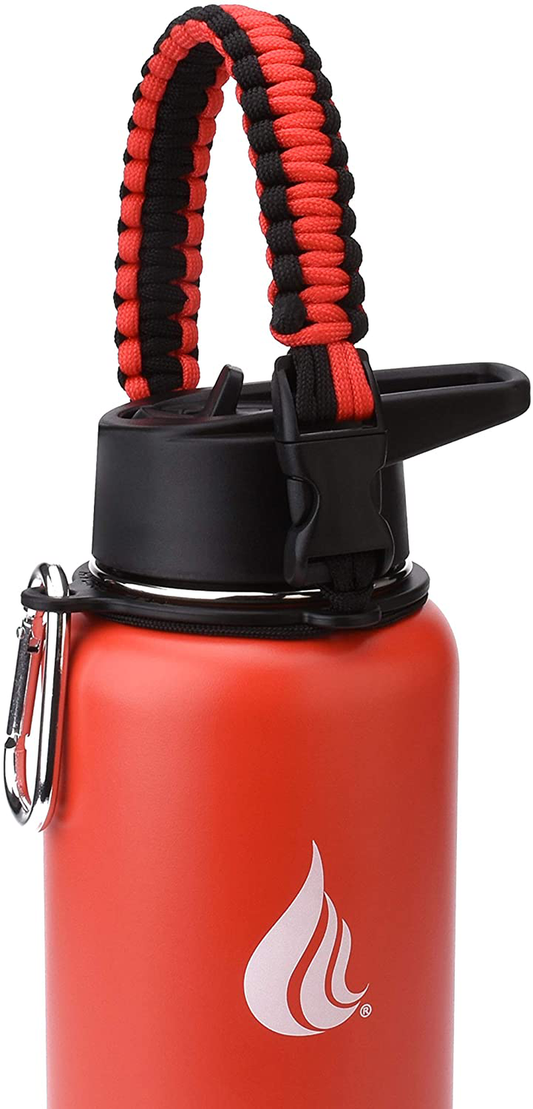  Wide Mouth Paracord Handle - Strap Carrier with Safety Ring and Carabiner - Compatible with 18, 24, 32, 40, and 64 oz Stainless Steel Water Bottles