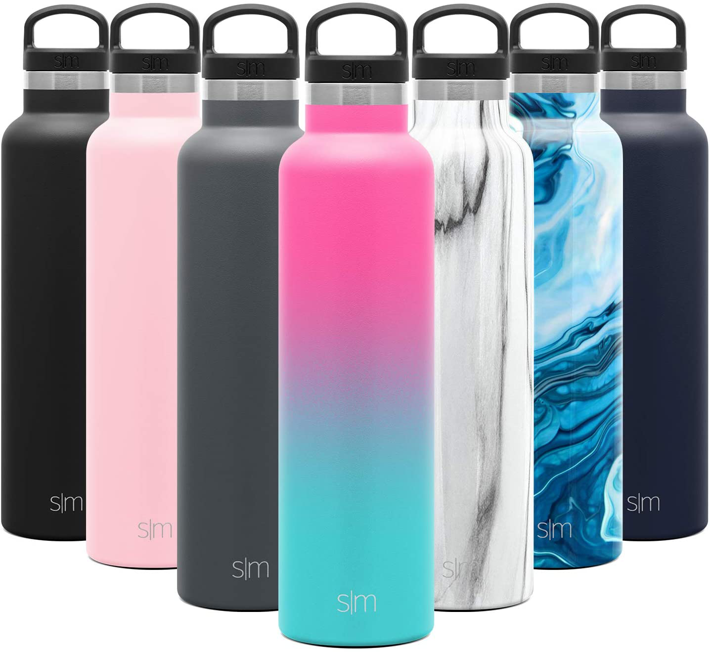 Simple Modern Insulated Water Bottle with Handle Lid Reusable Ascent Narrow Mouth Stainless Steel Thermos Flask, 20oz Handle Lid, Ombre: Sweet Taffy