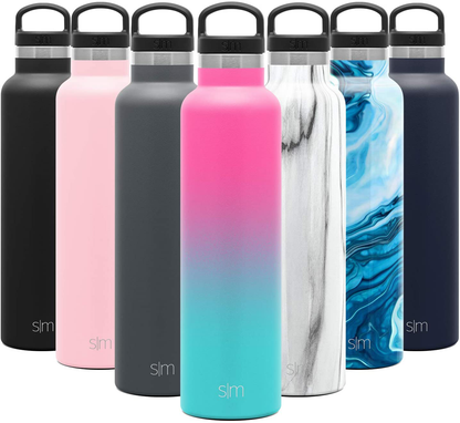 Simple Modern Insulated Water Bottle with Handle Lid Reusable Ascent Narrow Mouth Stainless Steel Thermos Flask, 20oz Handle Lid, Ombre: Sweet Taffy