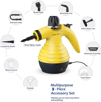 Comforday Handheld Pressurized Steam Cleaner- Multi Purpose Eco-Friendly Steamer with 9-Piece Accessories Steam Cleaning Machine for Stain Removal, Curtains, Car Seats,Floor,Window