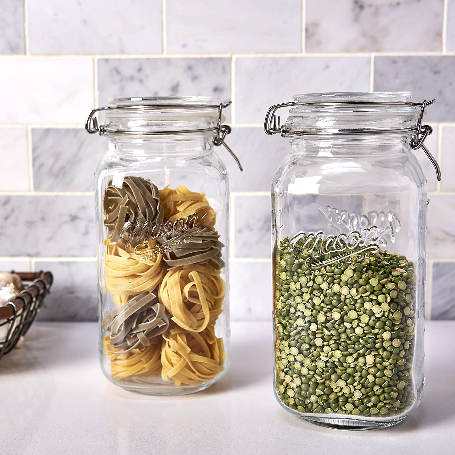 Mason Craft & More Clear Glass Clamp Jars, 1 Liter 2PK