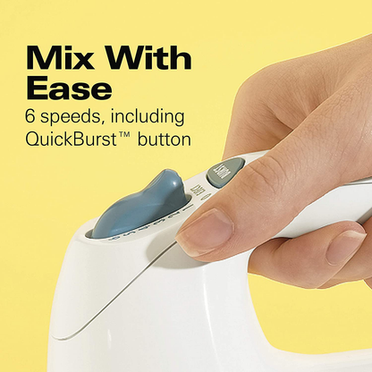 Hamilton Beach 6-Speed Electric Hand Mixer, Beaters and Whisk, with Snap-On Storage Case, White