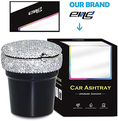 eing Car Ashtray Portable Bling Cigarette Smokeless Cylinder Cup Holder with Blue LED Light Indicator,Car Accessories for Women,Ideal for Car,Home and Office,Black
