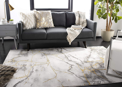 Safavieh Craft Collection CFT877M Modern Abstract Non-Shedding Stain Resistant Living Room Bedroom Runner, 2'3" x 8' , Ivory Grey / Blue
