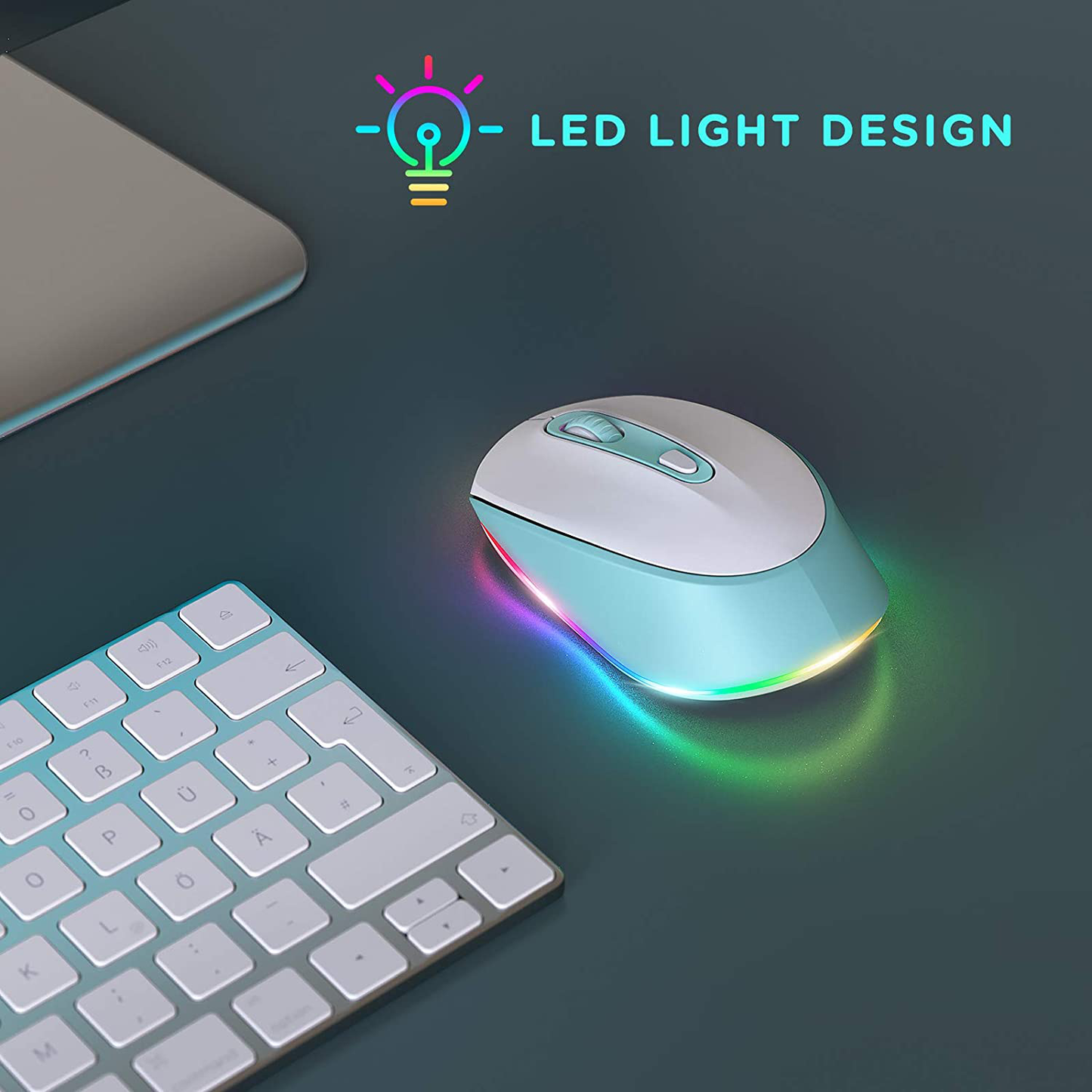 seenda Wireless Mouse, Ultra Quiet LED Light Up Mouse with USB Receiver, Rechargeable Cordless Mice and 3 Adjustable DPI for PC Laptop Computer Chromebook, Mint Green