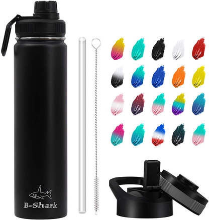 Water Bottle - 24/32/40 oz Water Bottle with Straw, Double Wall Vacuum Stainless Steel Water Bottle with 3 Option Lid Keeps Hot or Cold, Leak Proof Sports Water Bottle for Camping Travel, Office and Outdoor