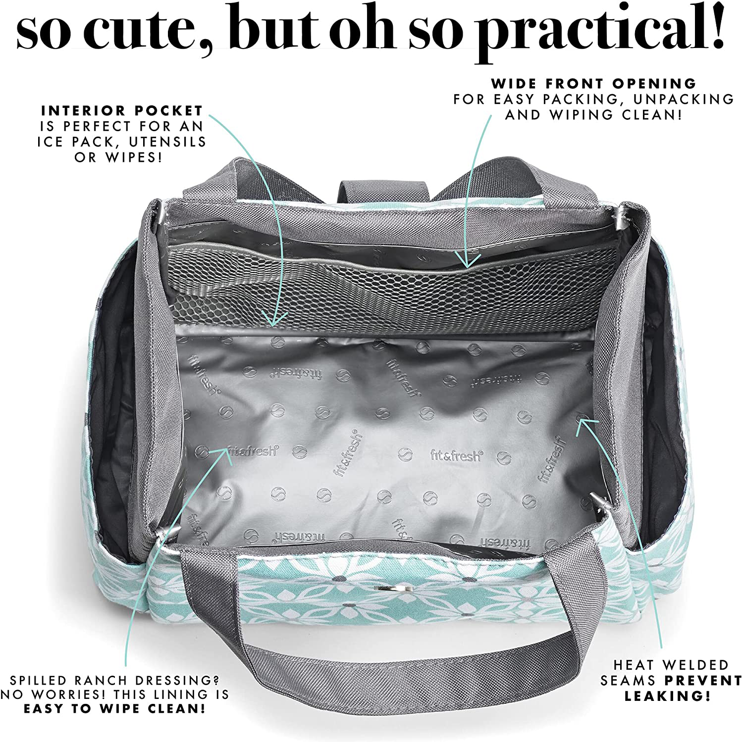 Fit + Fresh Westport Insulated Soft Liner Lunch Bag Kit, Classic Navy Dot