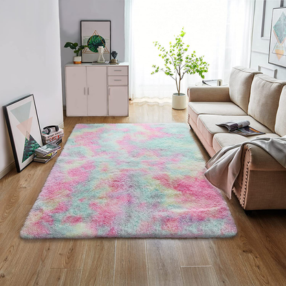 GKLUCKIN Shag Ultra Soft Area Rug, Non-Skid Fluffy 5'x8' Tie-Dyed Light Grey Fuzzy Indoor Faux Fur Rugs for Living Room Bedroom Nursery Decor Furry Carpet Kids Playroom