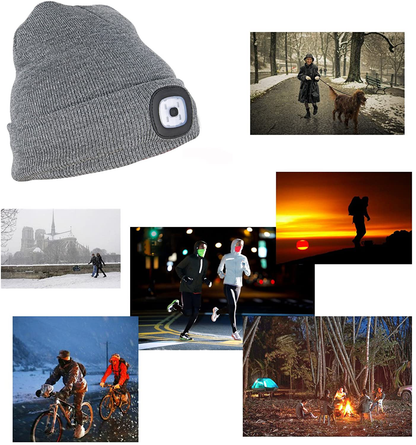 Knitted Unisex Beanie Hat with Light, USB Rechargeable LED Headlamp Flashlight Hat