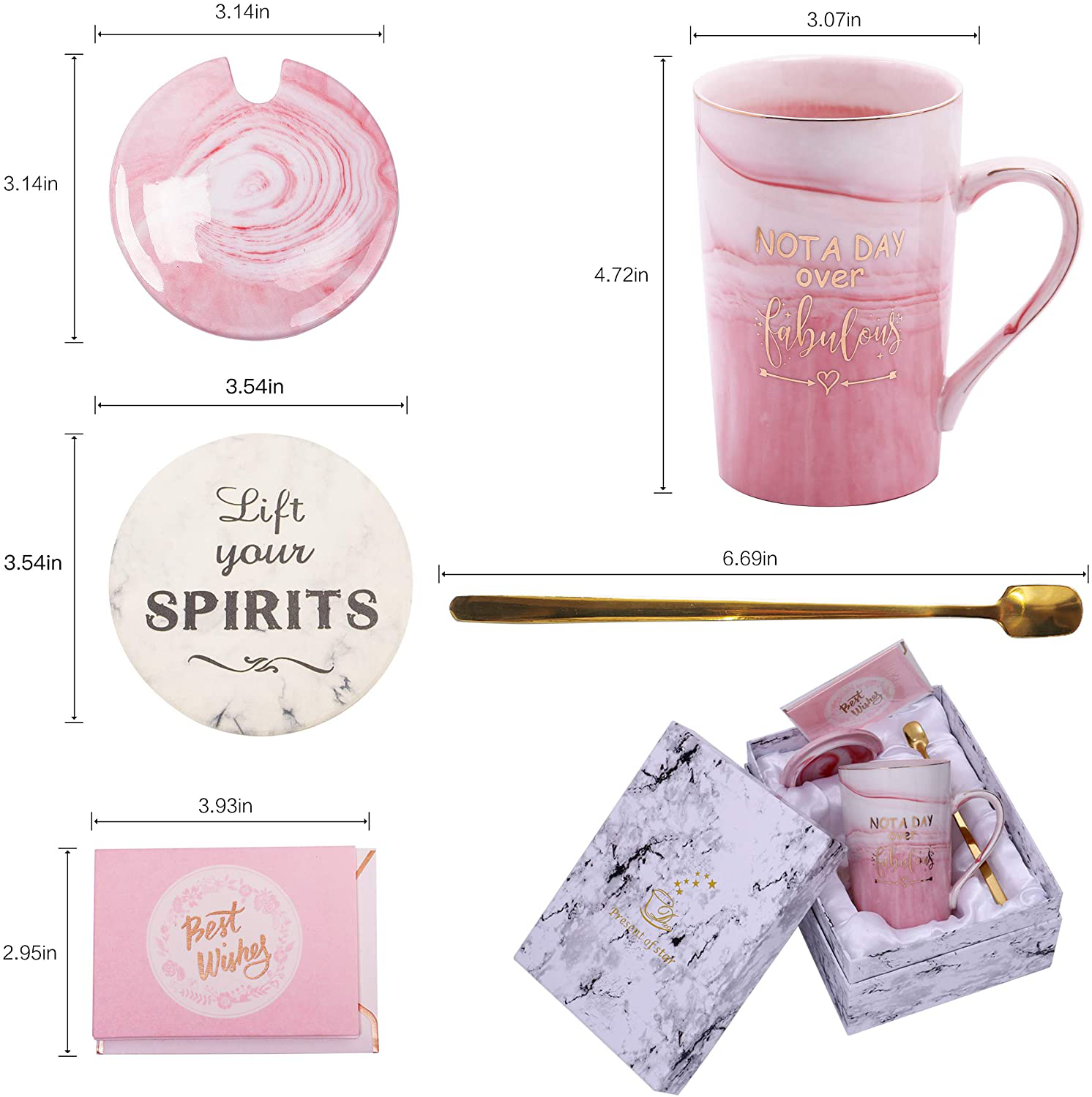 Jumway Not A Day Over Fabulous Mug - Birthday Gifts for Women - Funny Birthday Gift Ideas for Her,Friends, Coworkers, Her, Wife, Mom, Daughter, Sister, Aunt Ceramic Marble Mug 14 Oz Pink
