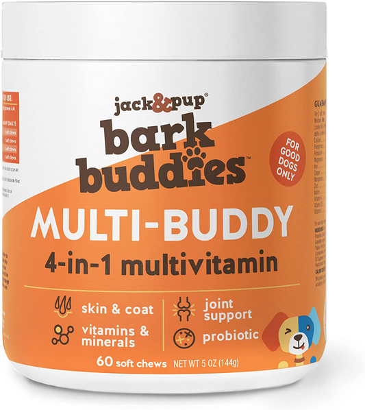 Jack&Pup Dog Vitamins and Supplements Multivitamins for Dogs - BarkBuddies Multi-Buddy Dog Multivitamins Chewable Soft Chews Puppy Vitamins and Supplements - Dog Supplements & Vitamins (60ct)