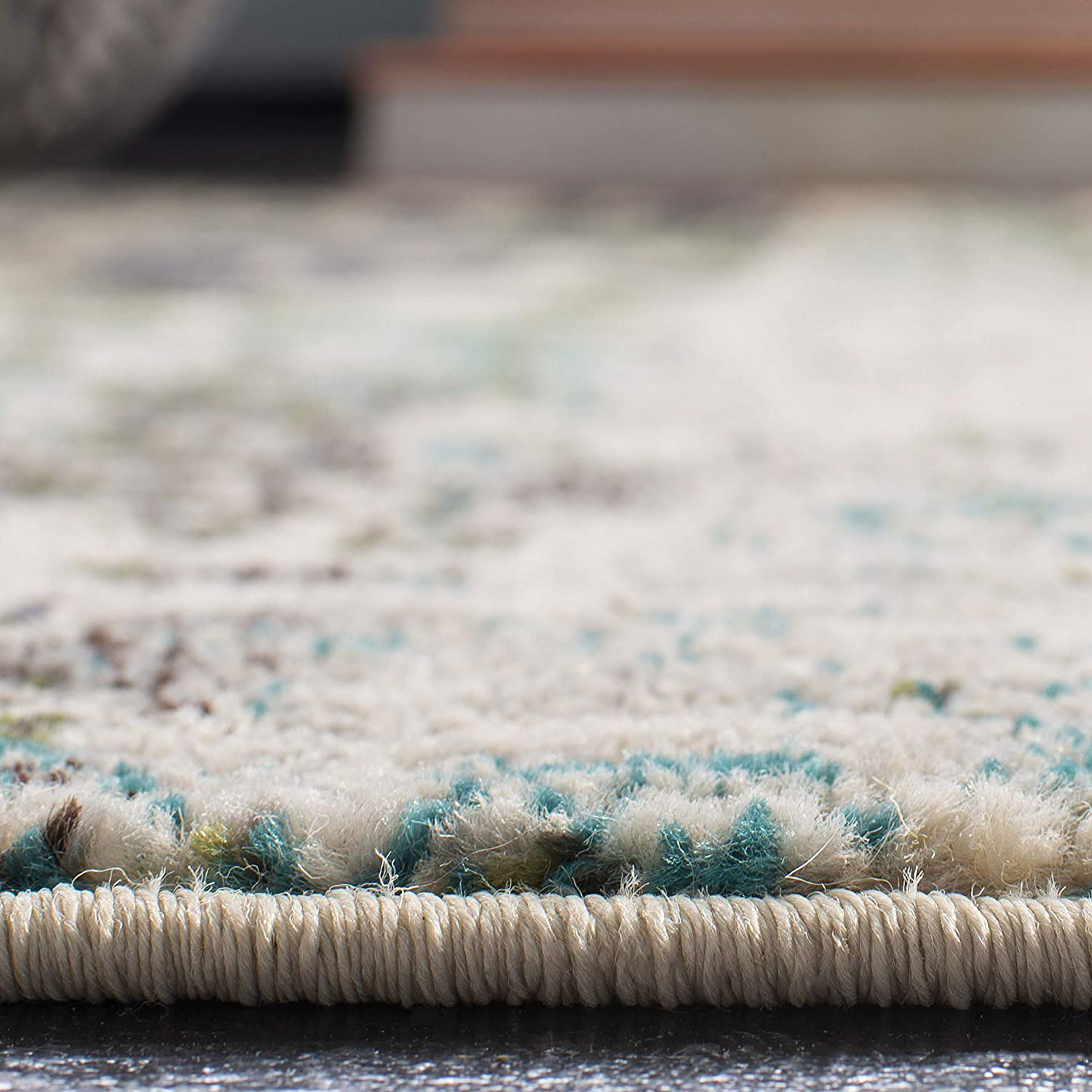 Safavieh Madison Collection MAD469B Modern Abstract Non-Shedding Living Room Bedroom Area Rug, 5' x 5' Square, Cream / Blue