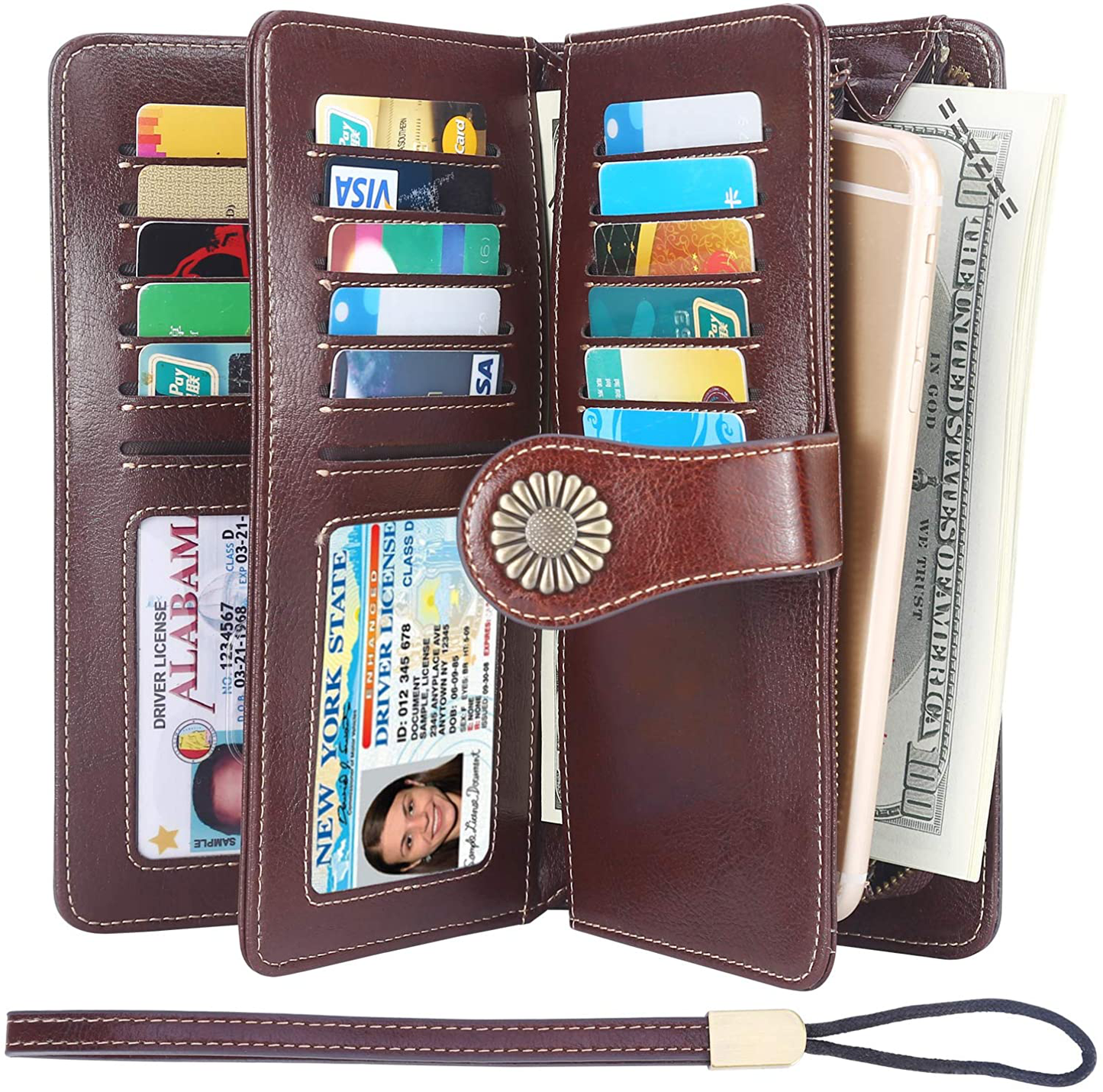 Lavemi Womens Large Capacity RFID Blocking Leather Wristlet Clutch Wallets Card Holder