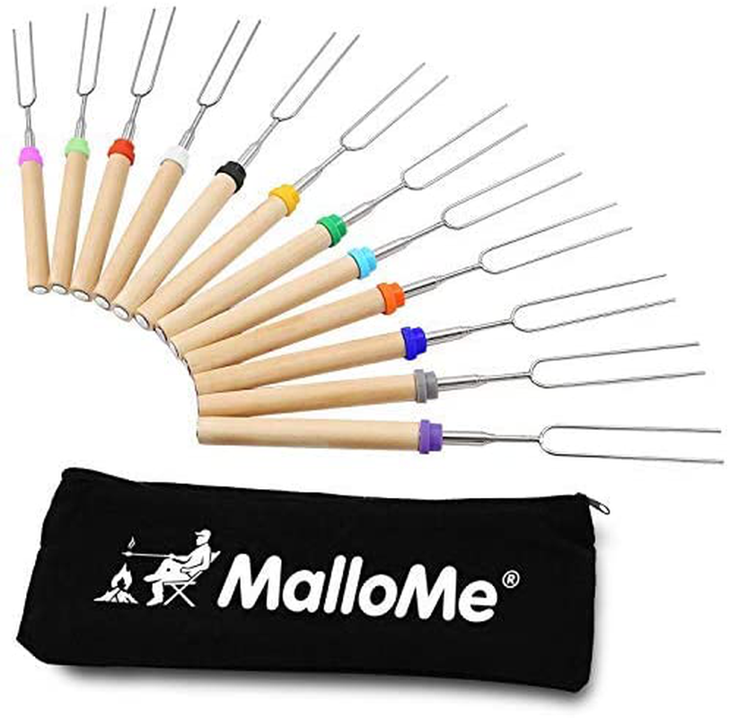 MalloMe Marshmallow Roasting Sticks - Smores Skewers for Fire Pit Kit - Hot Dog Camping Accessories Campfire Marshmellow 32 Inch Long Fork - 5 Pack