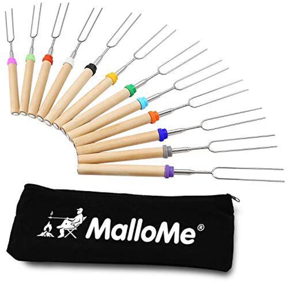 MalloMe Marshmallow Roasting Sticks - Smores Skewers for Fire Pit Kit - Hot Dog Camping Accessories Campfire Marshmellow 32 Inch Long Fork - 5 Pack