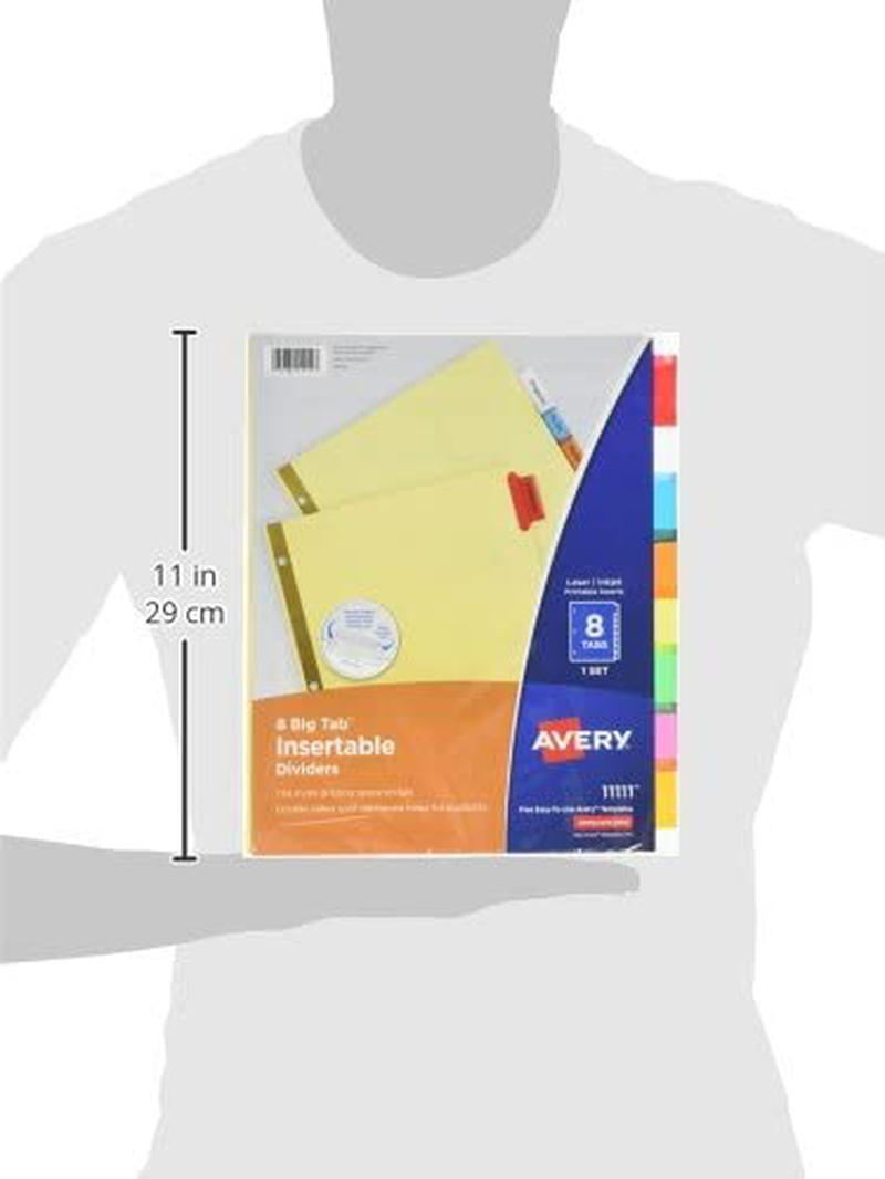 AVERY 8-Tab Binder Dividers for School, Medical Office Supply, or Home Organization, Insertable Multicolor Big Tabs, 6 Sets (11111)