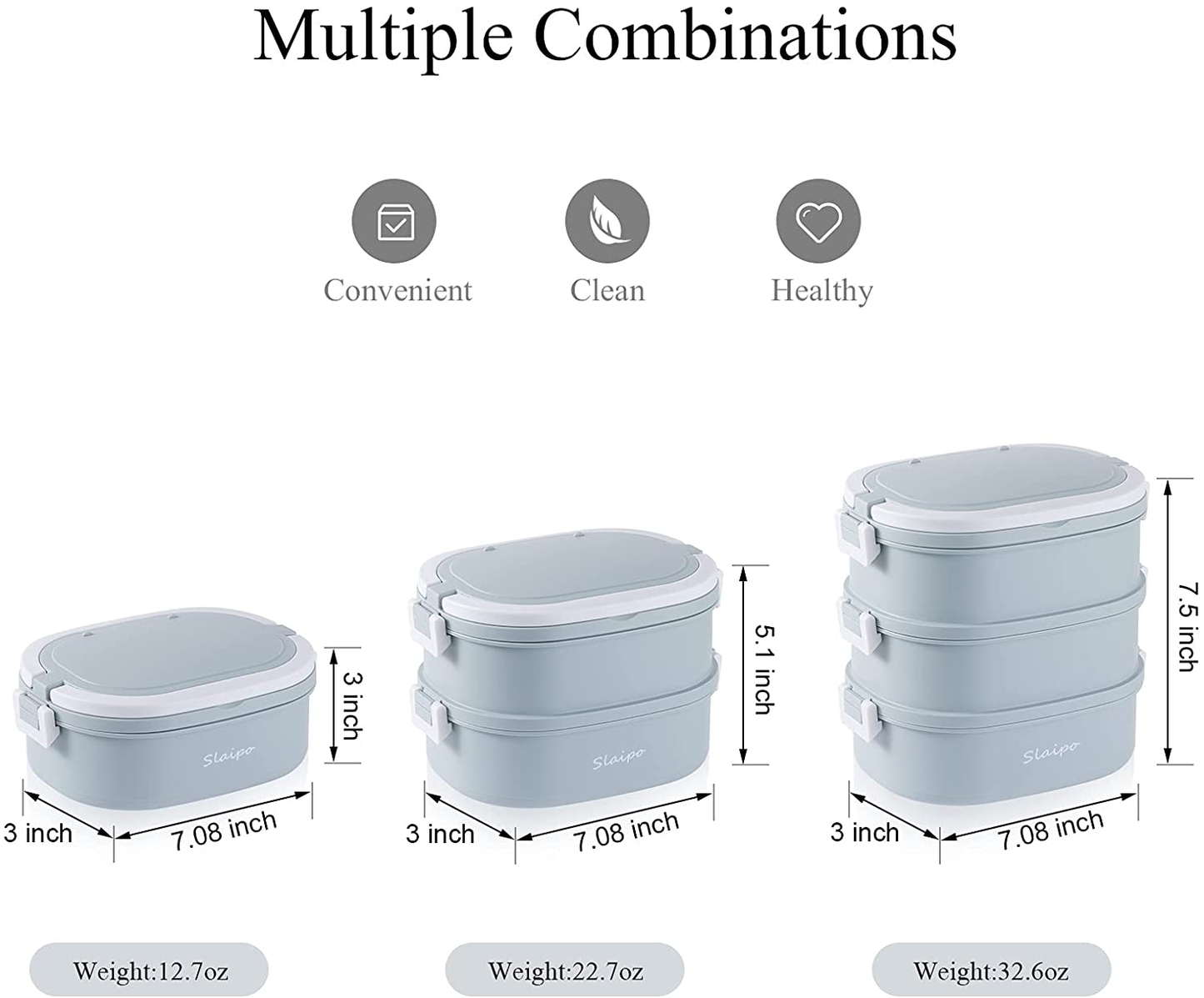 Bento Box Adult Lunch Box, Slaipo Leak-proof Lunch Box Containers Insulated Lunch Bag Fork Spoon, Portable Stackable Food Container Storage Boxes for Work School Camping, 3 Tiers…