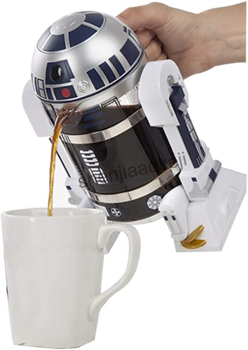 NBCDY Hand Coffee Machine, Creative Robot R2D2 Coffee Maker, Mini Stainless Steel Filter Coffee Maker, Home Insulation Pot Pressure Pot