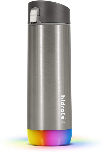 HidrateSpark STEEL Smart Water Bottle, Tracks Water Intake & Glows to Remind You to Stay Hydrated - Chug Lid