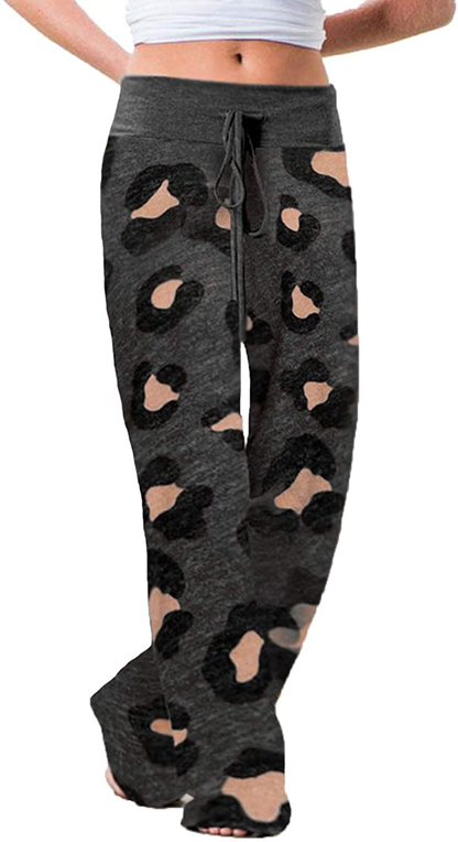 Women's Comfy Stretch Drawstring Palazzo Wide Leg Lounge Pants