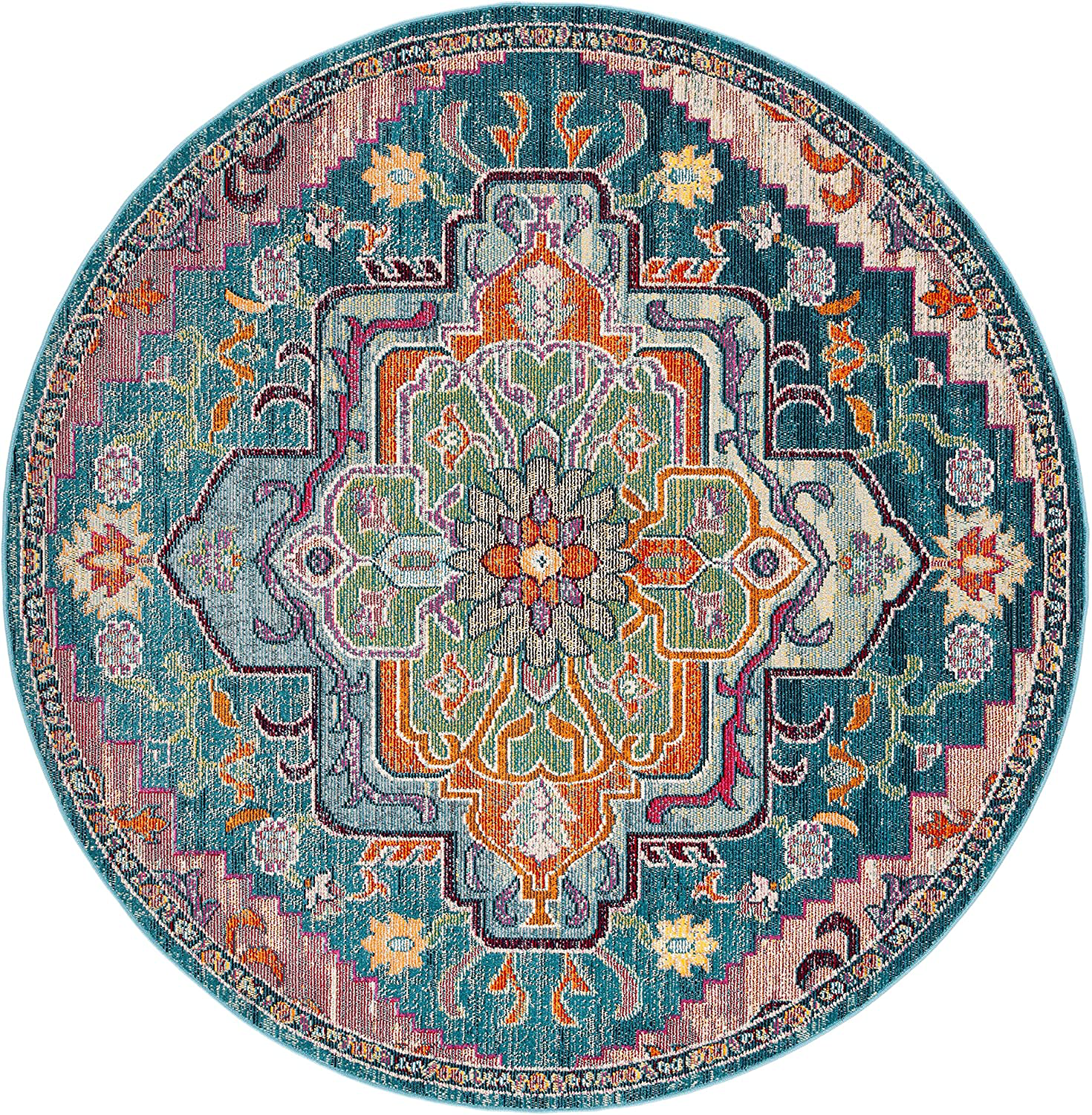 Safavieh Crystal Collection CRS501T Boho Chic Oriental Medallion Distressed Non-Shedding Stain Resistant Living Room Bedroom Area Rug, 3' x 5', Teal / Rose