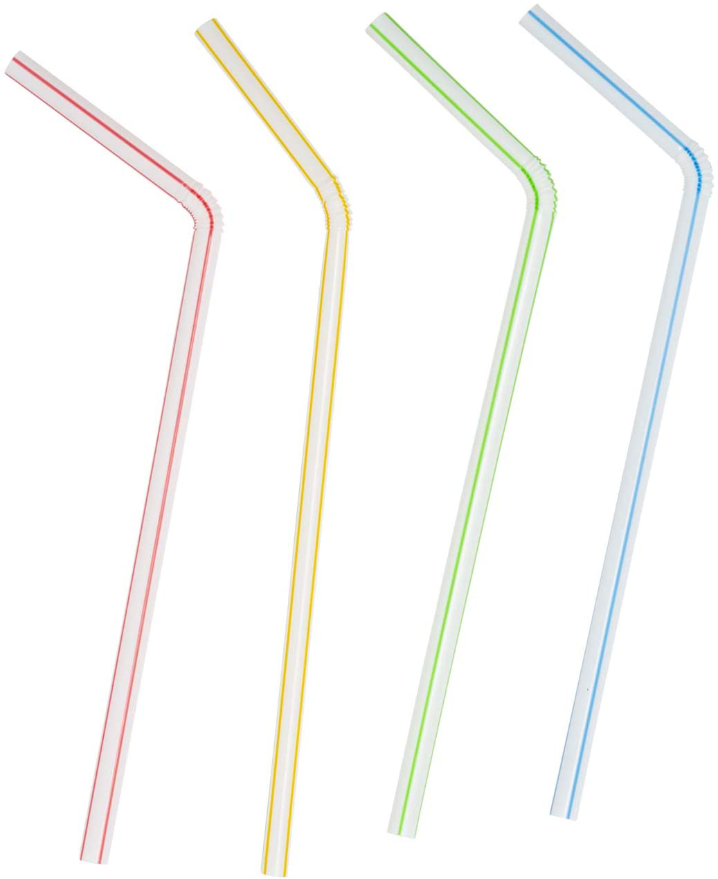 [200 Pack] Flexible Disposable Plastic Drinking Straws - 7.75" High - Assorted Colors Striped
