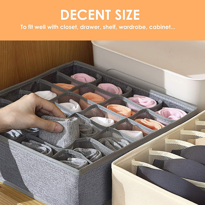 3 Pack Sock Underwear Organizer Dividers, 64 Cell Fabric Foldable Cabinet Closet Organizers and Storage Boxes for Storing Socks, Underwear, Ties (16+24+24 Cell, Black)