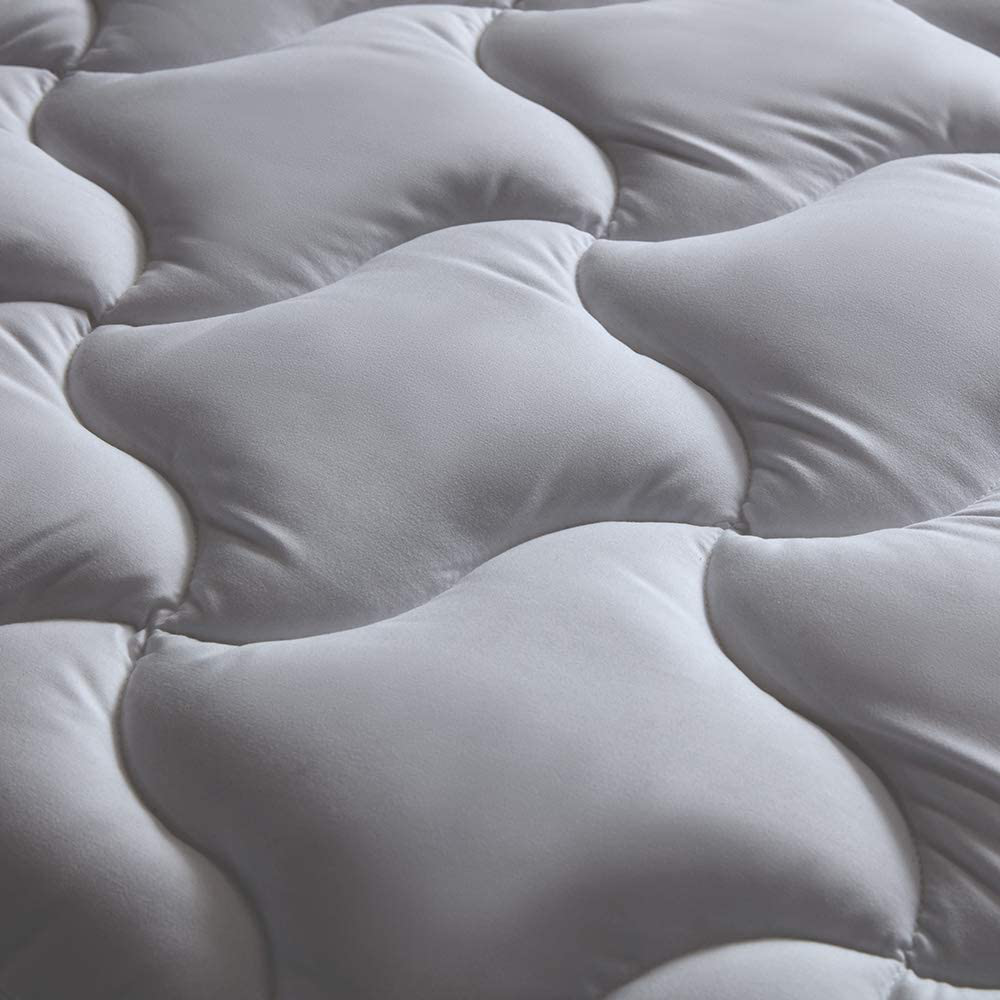 SLEEP ZONE Quilted Mattress Pad Cover Twin XL Cooling Fluffy Soft Topper Upto 21 inch Pocket, Grey, Twin XL
