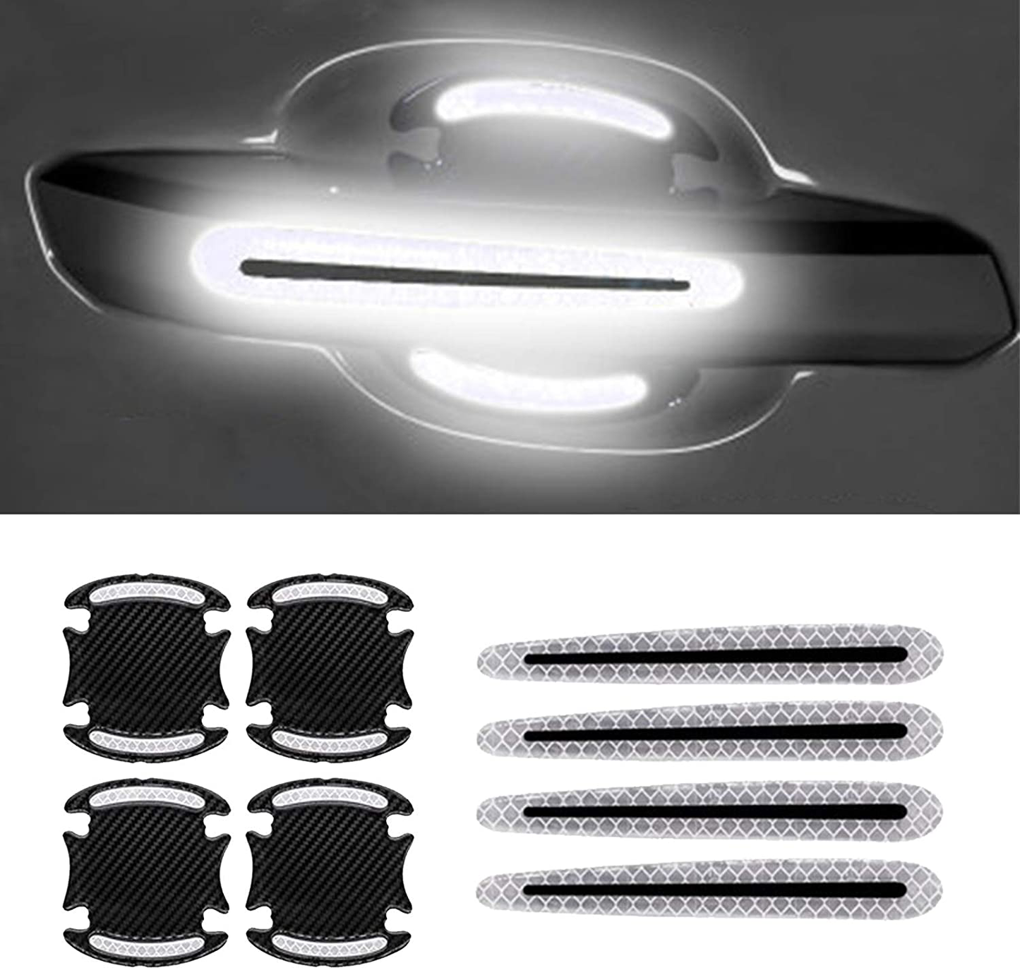Car Outer Wrist Door Handle Reflective Stickers Universal Safety Reflective Warning Scratch Resistant Stickers 8PCS