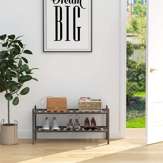 Dranixly Bamboo 2-Tier Shoe Rack Stackable Shoe Shelf Storage Organizer for Entryway, Hallway and Closet, 27.2"x11"x13.2" (Mocha)