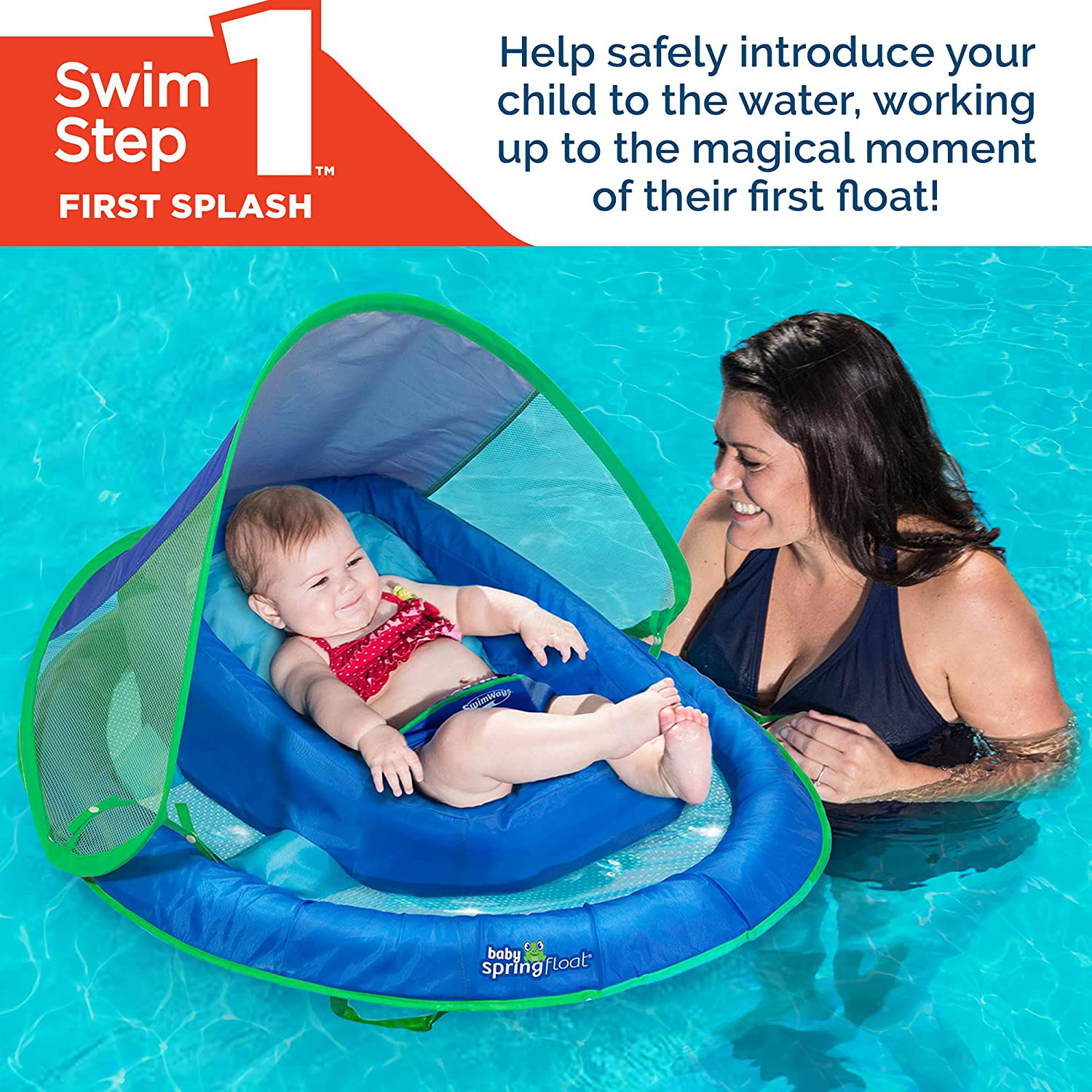 SwimWays Infant Baby Spring Float with Adjustable Sun Canopy - Green