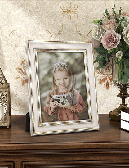 Sonefreiy Picture Frame 8x10 White Gold Vintage Antique Retro Photo Frame Desk and Wall Hanging Family Friends Wedding Gift