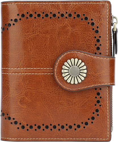Lavemi Womens Leather Wallet RFID Blocking Small Bifold Compact Credit Card Case Purse for Women with ID Window Zipper Pocket