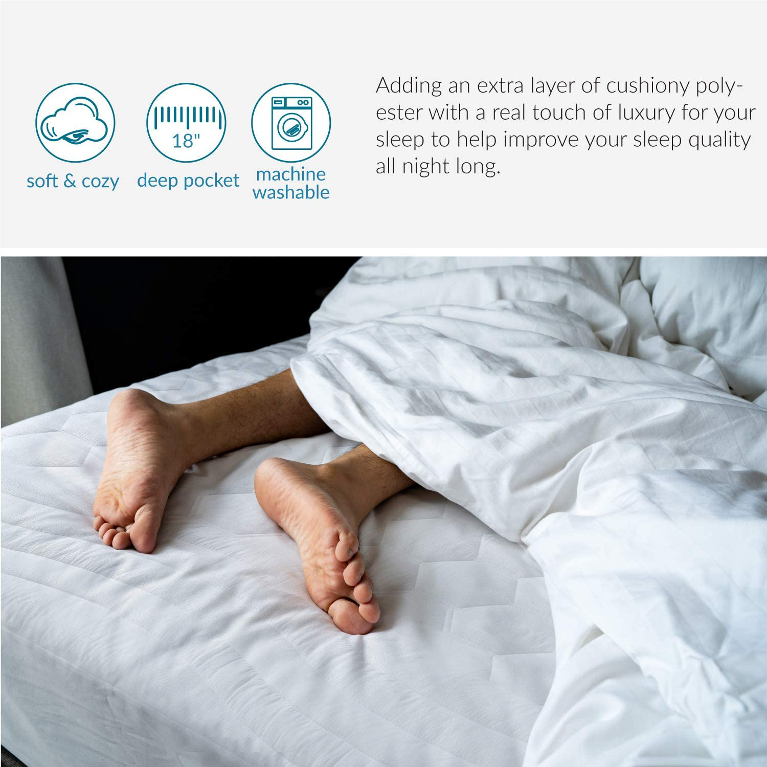 Bedsure Full Size Mattress Pad Deep Pocket - Quilted Mattress Cover for Double Bed PillowTop Mattress Protector, Fitted Sheet Mattress Cover, 54x75 inches, White