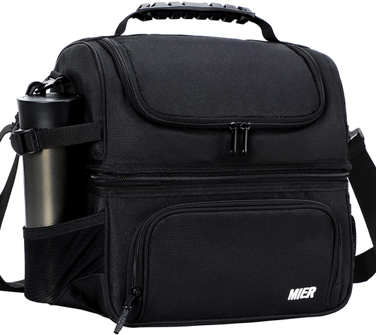 MIER Dual Compartment Lunch Bag Tote with Shoulder Strap for Men and Women Insulated Leakproof Cooler Bag, Grey