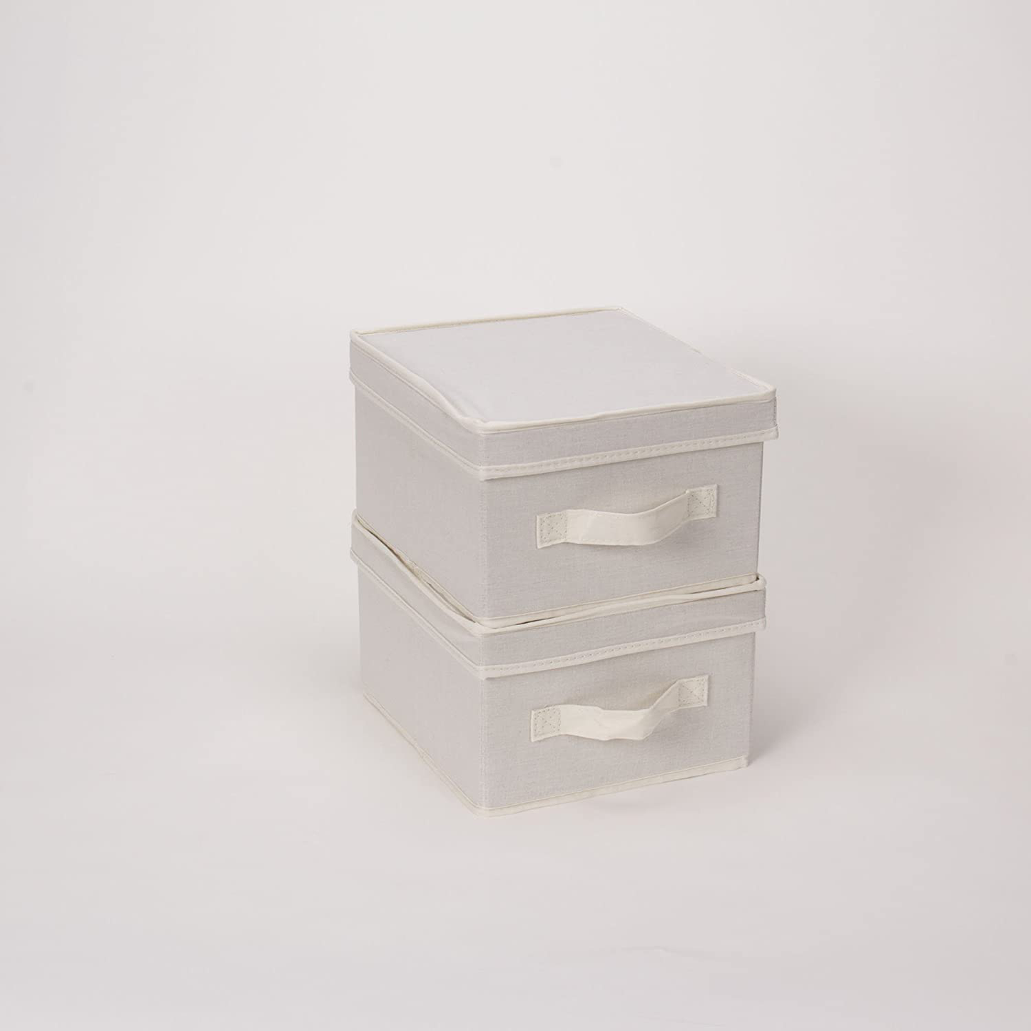 Household Essentials 111 Storage Box with Lid and Handle - Natural Beige Canvas - Medium,Natural Trim