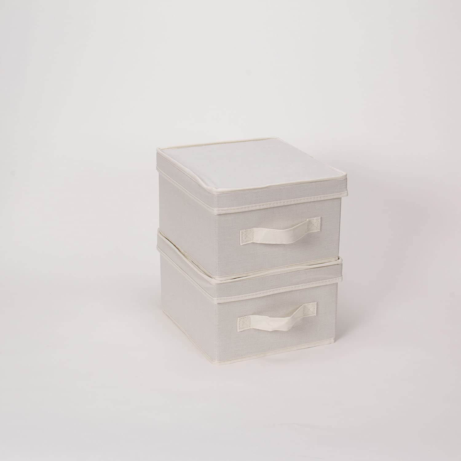 Household Essentials 111 Storage Box with Lid and Handle - Natural Beige Canvas - Medium,Natural Trim