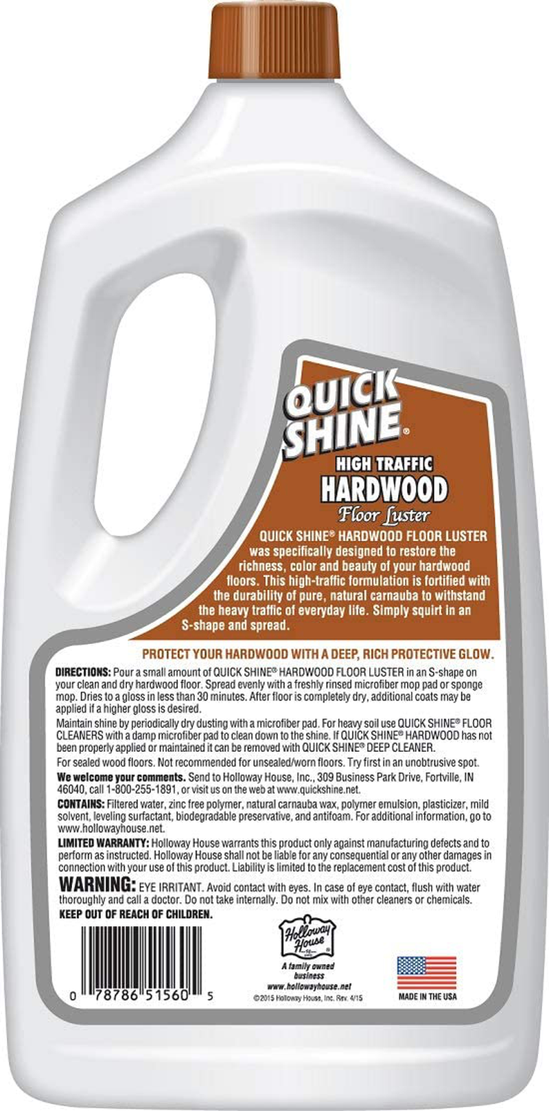 Quick Shine High Traffic Luster, 4 Bottles, Fortified with Natural Carnauba Restores The Color and Beauty to Hardwood Floors, 4 Count